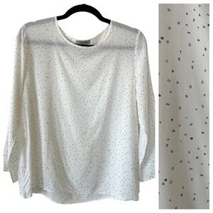 Italian Made Midinette White Alphabet Novelty Print Blouse